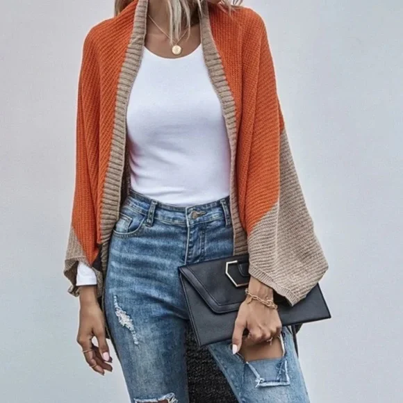 Cozy Color Block Open Front Oversized Cardigan - Picture 3 of 5